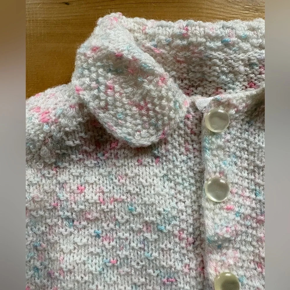 Baby Pastel Pink Blue White Knit Cardigan 6-9M Hidden Snap Button Placket EUC